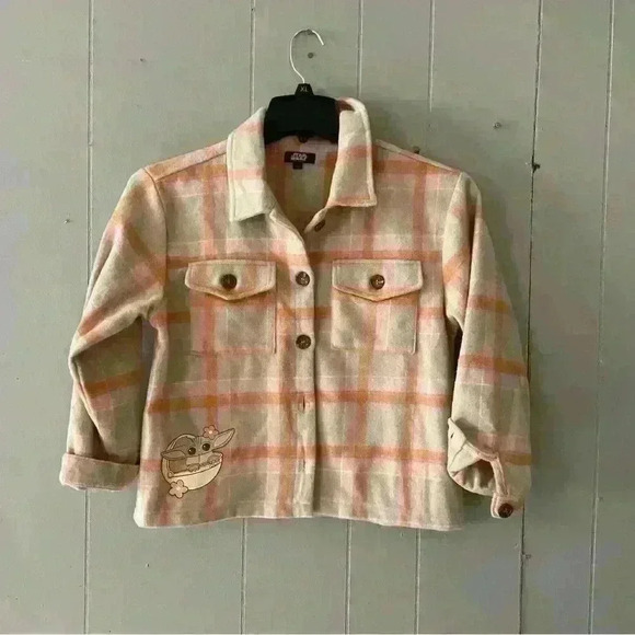 Star Wars Girls Plaid Button Up Grogu Size L - Picture 1 of 3
